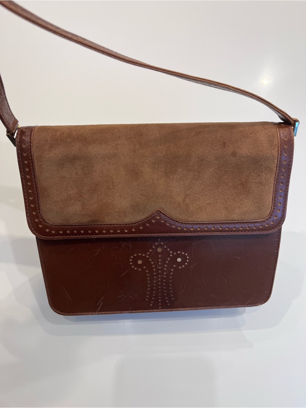 Vintage Bally Brown Leather and Suede Shoulder/Crossbody Bag